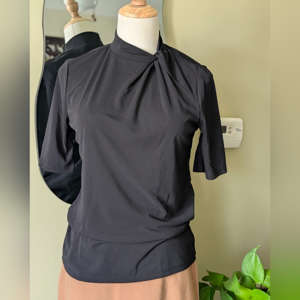 Worthington Women's Size XS Black 3/4 Sleeve Stretchy Mock Twist Neck Top - Picture 3 of 11